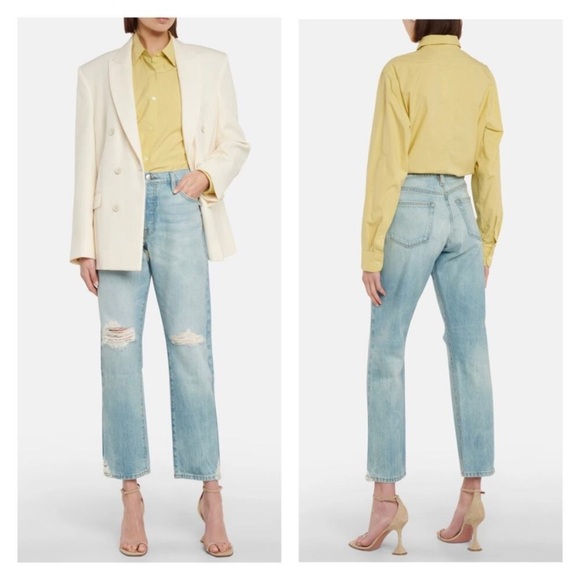 New! Frame le slouch button fly blue jeans limelight distressed 20262 - Picture 1 of 14